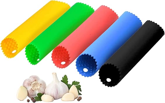 Garlic Peeler, 5 Pcs Silicone Garlic Roller Peeling Tube, Easy Useful Kitchen Tools Red, Yellow, Green, Blue, Black