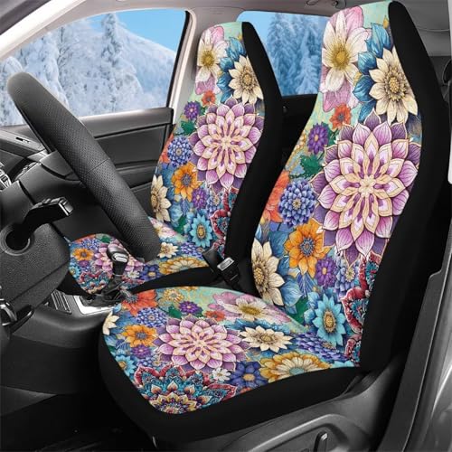 Housse de siège de voiture avant fleur bohème lot de 2 universel 52x138cm