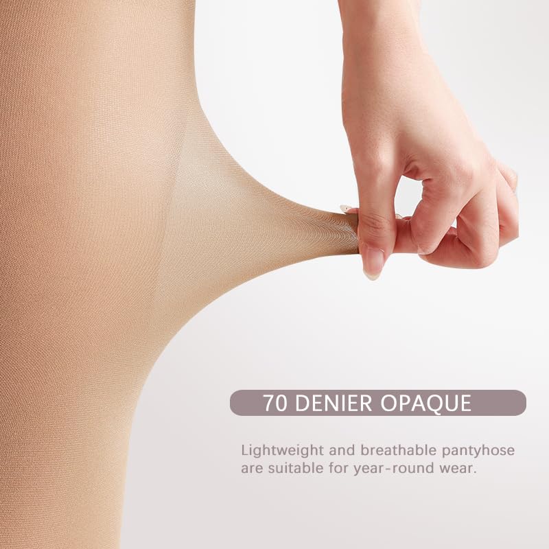 Image of Women's Tights 70D Soft Opaque Control Top High Waist Microfiber Pantyhose with Reinforced Toes