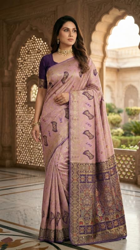 Image of C J Enterprise Women's Pure Soft Silk Saree With Blouse Piece For Wedding (Damru-Patola)