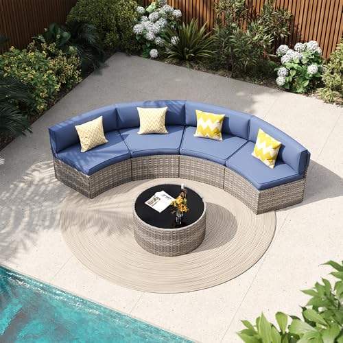 VONZOY Patio Sectional Furniture, Outdoor 5-Piece Grey Rattan Curved...