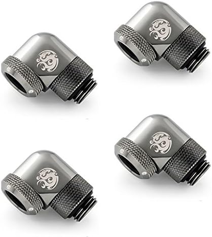 Bitspower G1/4" to Enhance Multi-Link Adapter Fitting for 12mm OD Rigid Tubing, 90 Degree Rotary, Black Sparkle, 4-Pack