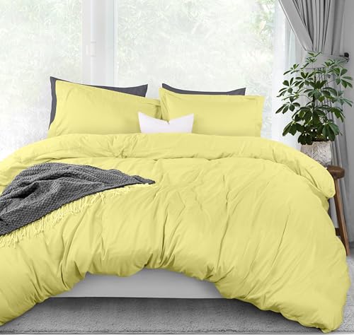 Utopia Bedding Duvet Cover Queen Size - 3 Piece with Zipper Closure - 1 Comforter Cover 90X90 Inches & 2 Pillow Shams 20X26 Inches (Yellow) Comforter Not Included