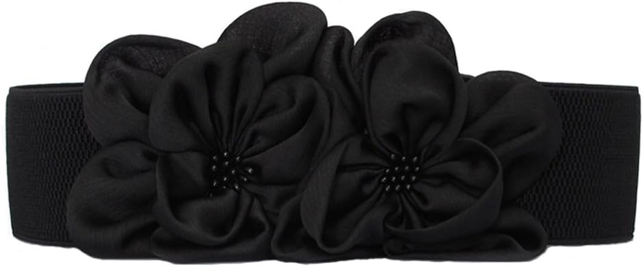 BAIMIL Women's Chiffon Flower Decorative Belt Elastic Wild Belt Buckle Belt