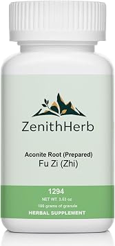 Aconite Root Prepared, Fu Zi Zhi, Herbal Supplement Granules, 100 Grams/Bottle