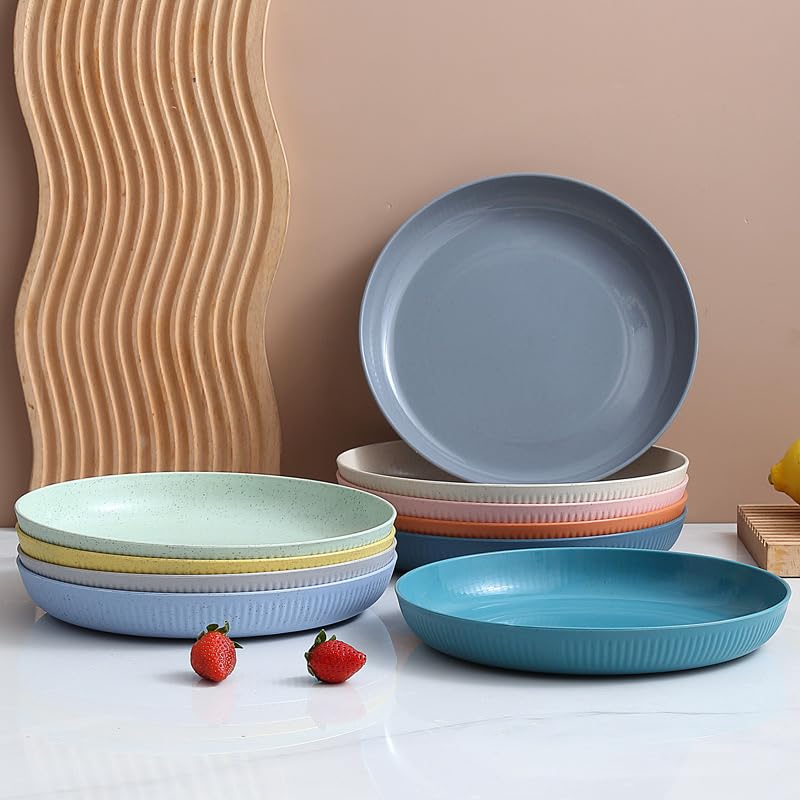 Image of Wheat Straw Dinner Plate Set, Eco-Friendly Dinner Set Round Serving Plate, Dishwasher & Microwave Safe - Perfect for Dinner Dishes Deep Plates Easy to Clean (Green, Medium)