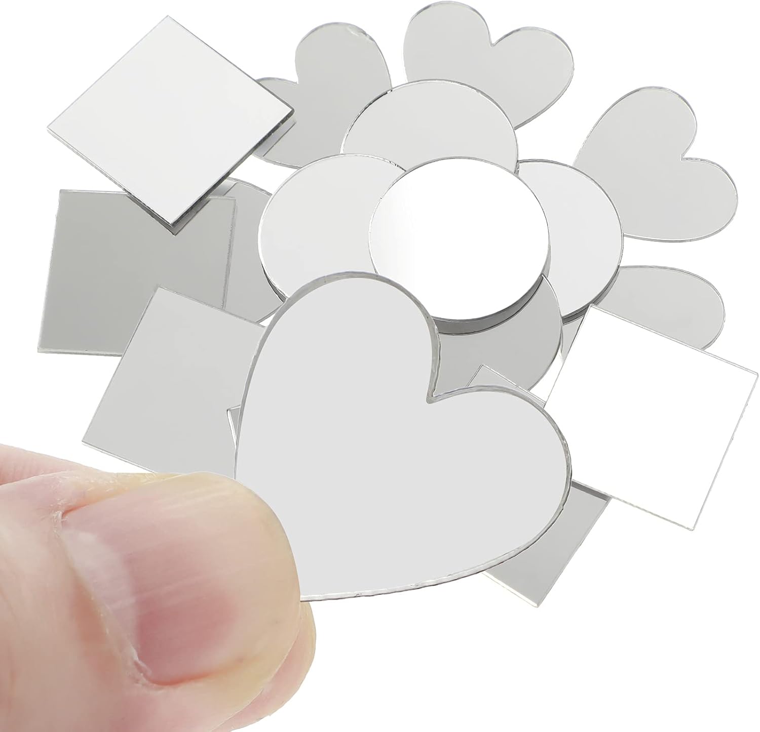Jetec 150 Pieces Round Square Mirror Tiles, Mini Size Circle Mirrors Self Adhesive, Heart Small Square Mirror, DIY Mosaic Circles Tiles for Arts and Crafts Projects, Framing, Room Home Decor