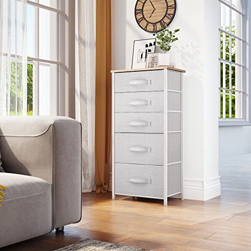 Yitahome Vertical Dresser For Bedroom With 5 Drawers - Fabric Storage Tower, Organizer Unit For Bedroom, Living Room, Hallway, Closets, Wood Top & Easy Pull Fabric Bins #TOP1