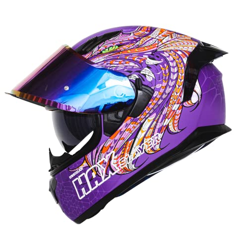 Hax Obsidian Full Face Dual Visor Adult Motorcycle Helmet For Motorbike Street Bike With Pinlock Ready Dot Approved Slayer Purple S #TOP14