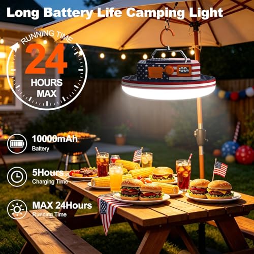 Image of IODOO 10000mAh Rechargeable Camping Light with Remote , US Flag Print American Flag Light for Outdoor Camping Hiking Emergency Power Failure (30W(US Flag Style))