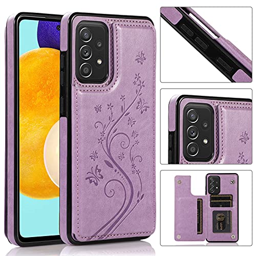 Phone Case for Samsung Galaxy A53 5G 2022 with Tempered Glass Screen Protector Card Holder Wallet Cover Stand Flip Leather Cell Accessories Gaxaly A53 G5 Galaxies 53A SM A536U Cases Women Purple