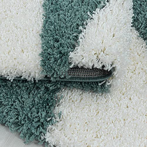Tapis design à poils longs d'architecte motif abstrait bleu 240 x 340 cm