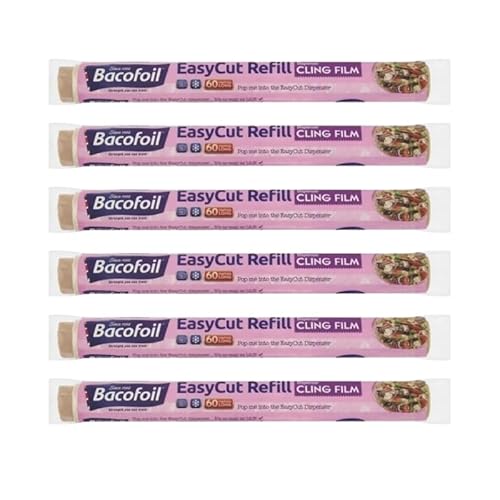 6 x EasyCut Cling Film Refill Rolls Wrapping Freezing Microwaving | Convenient and Durable Kitchen | The Perfect Kitchen Essential | 350mm x 60m | Total 360m of Clingfilm