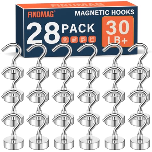 Image of FINDMAG Magnet Hooks, 30LB+ Magnetic Hooks for Cruise Cabins, 28 Pack