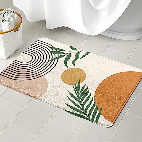 Woodiggie Boho Bathroom Rugs Non-Slip Cute Bath Mat, Soft Machine Washable Abstract Farmhouse Bath Mats for Bathroom Floor Tub Shower 17"×27"