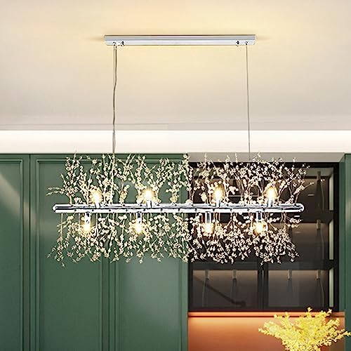 Goomavi Modern Crystal Chrome Chandeliers,12-Light Linear Firework Chandelier Lighting, Hanging Ceiling Light Fixture for Dining Room, Bedroom, Living Room, Restaurant (Length 35.43")