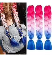 Eugenia Jumbo Braiding Hair 3pcs ombre Red/Pink/Blue Synthetic Ombre braiding Hair Kanekalon Brai...