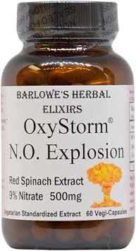 Barlowes Herbal Elixirs OXYSTORM N.O. Explosion | Red Spinach Extract 9% | Natural Nitric Oxide Booster | 500mg Per Capsule | 60 Vegan Capsules | No Oxalates, Stearate-Free, Glass Bottled