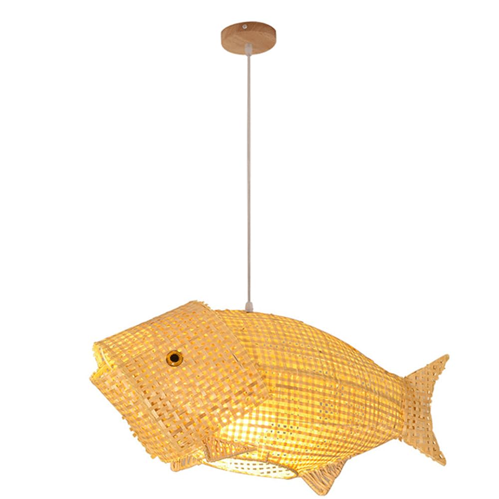 Hanging Light, Fish-Shaped Lantern Pendant Lighting, Rattan Woven Chandelier, Adjustable Cord, Drop Lights, For Dining Room Living Room Restaurant Asian Rustic Japanese Lamp Design,for Living CJSLXGBL