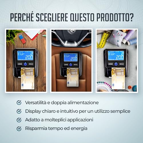 Rilevatore E Conta Banconote Portatile Senza Fili – Verifica Banconote False Con 7 Controlli, Display Lcd, Aggiornabile Via Usb, Batteria Inclusa, Testato Al 100% Per Euro - 3