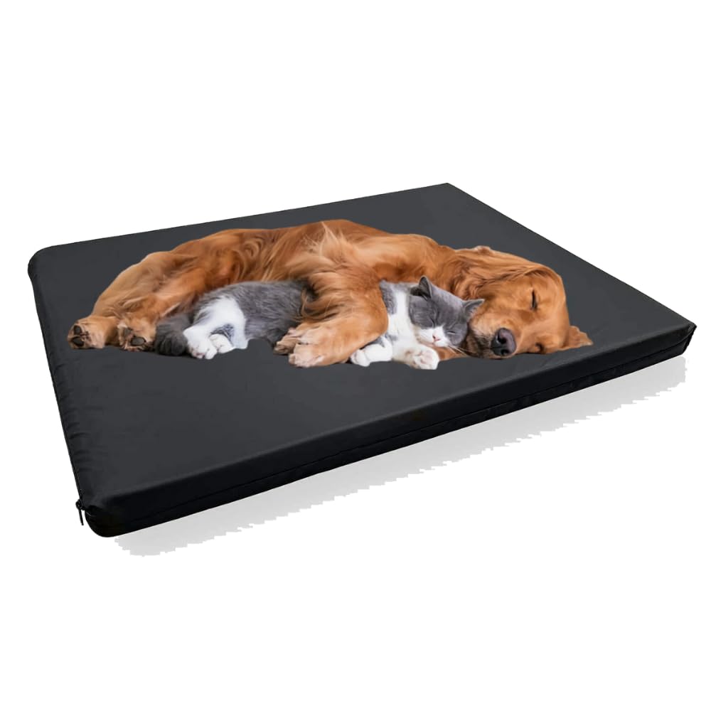 SK Glow DogBed Waterproof Mattress - Orthopedic Pet Mattress, Crate Cage Indoor Outdoor Comfort - Soft Pet Bed with Removable and Washable Covers (Black). (S - 77x52x5)