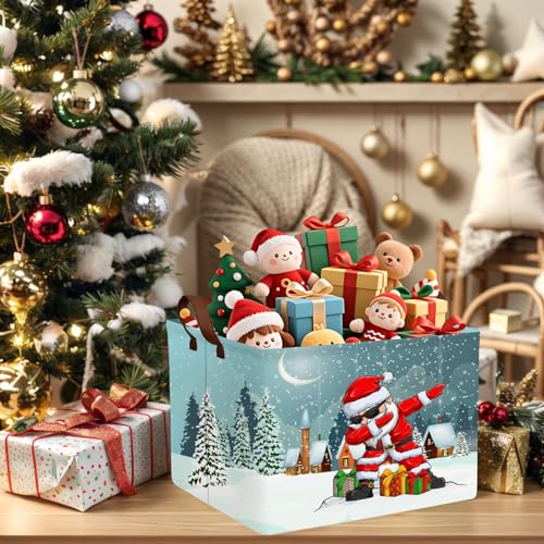 Image of Empty Large Christmas Basket for Gifts Women Collapsible Storage Bin Kids Toy Box Holiday Decor (Personalized Dancing Santa Claus)