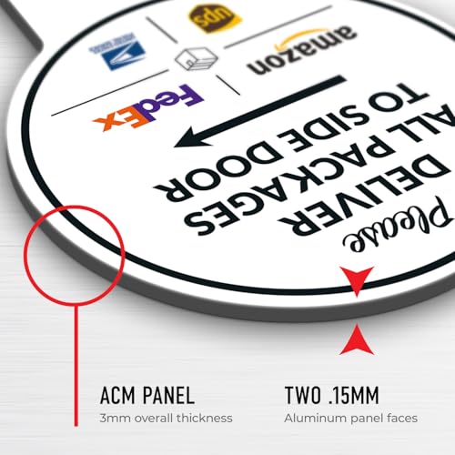 Image of Package Delivery Sign, Delivery Instructions Deliver All Package to Side Door Right Arrow Sign, 7x13 Inches Round Shape, Aluminum Composite Made in USA by Sigo Signs
