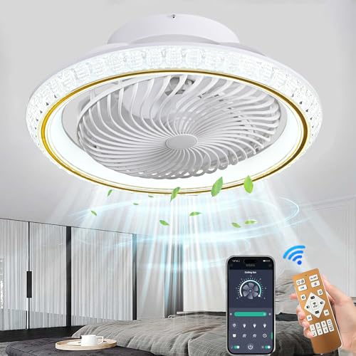 MQW Ventilatore Da Soffitto Illuminazione A Led, Plafoniera A Ventola Invisibile Ruotabile A 360°, Dimmerabile 48w Con Lampada a Ventola Con Telecomando, Plafoniera Per Soggiorno, Sala Da Pranzo