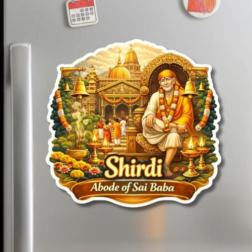 Image of Apna Gift Wooden Fridge Magnet Sticker for Refrigerator Door | Multipurpose Office Magnet for Home Kitchen Decor | Souvenir Gift Travel Memory Fridge Decoration | 4 x 3 Inch Wooden Magnet (Shirdi)