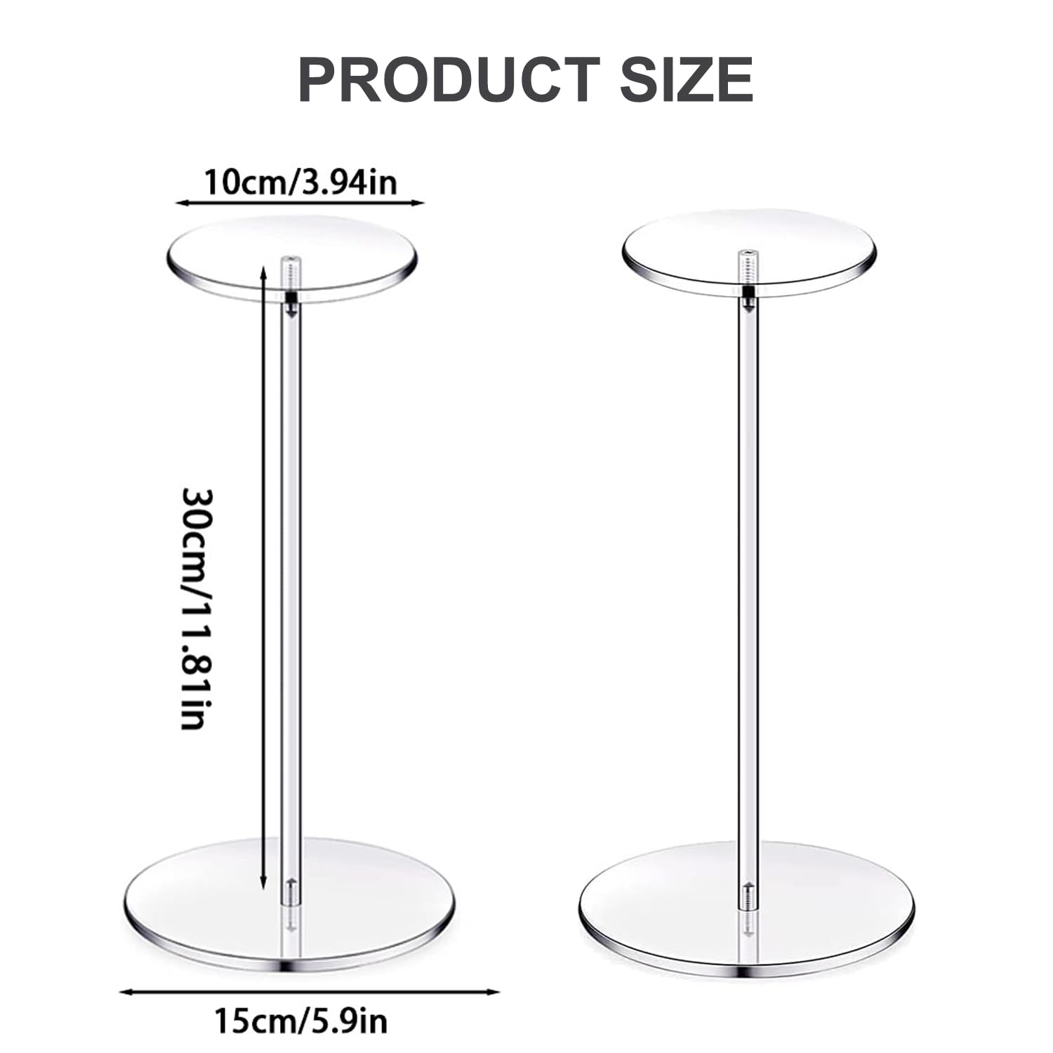 2pcs Espositore per Cappelli in Acrilico Trasparente per Esposizione con Base, Multifunzionale Cappello e Parrucca Scaffale Alzata Stand per Display Cappelli, Orologi Gioielli (30cm,Rotondo)