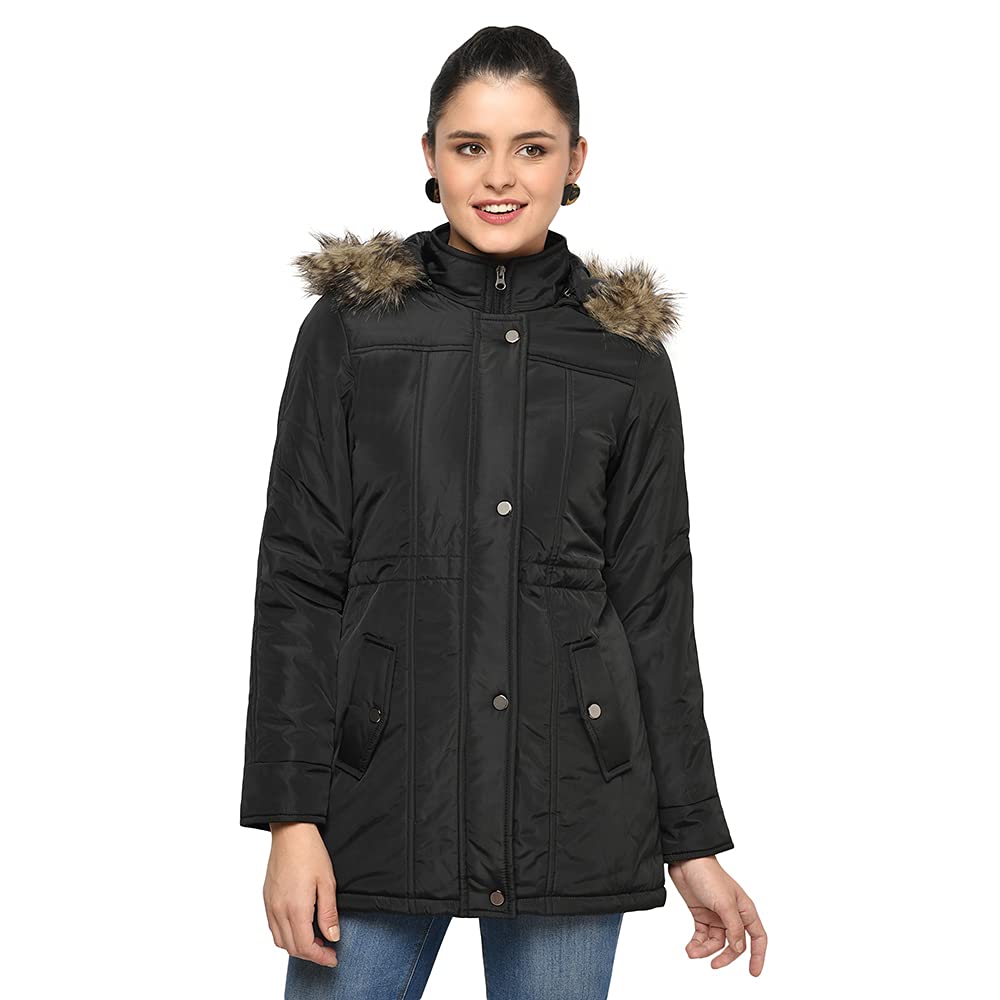 trufit Women Black Full Sleeves Solid Polyester Standard Length Jacket With Removable Hood_2XL-picture-34