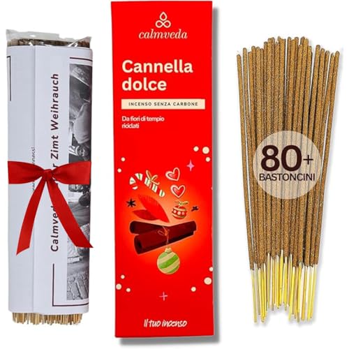 Casetta Natalizia Incenso Cannella Candy - (80 bastoncini naturali) pulito niente carbone, Vaniglia speziata e cremosa e saporito incenso al mandarino, fiori riciclati | incenso natalizio