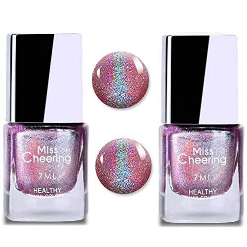 2 Pack Holographic Nail Polish, Irridescent Nail Polishes,Glitter Gorgeous Glossy Holographic Halo Glitter Polish Nail Art Nail Pigment Diamond Laser Nail Polish …