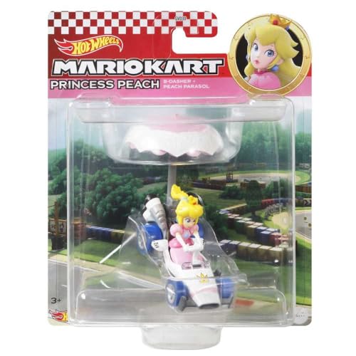 Hot Wheels Mario Kart Princess Peach en B-Dasher Kart miniatura 5