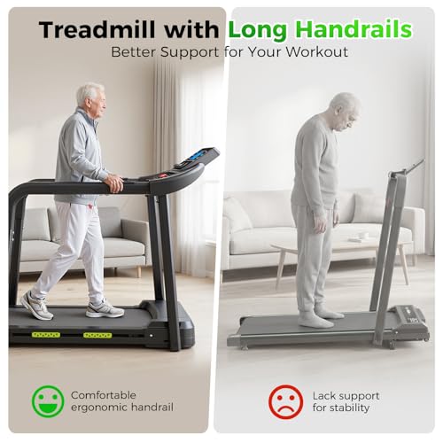 Image of Lastforever Walking Treadmill with Extra-Long Safety Handrails,Senior Treadmills for Home, Home Recovery Fitness Exercise Machine for Elder, 310 lbs Capacity, 16.5'' Wider Running Belt