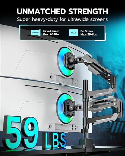 Image of ARES WING Vertical Dual Monitor Mount - 24-57 inch Aluminum Heavy Duty Monitor Arms for 2 Monitors with USB A /C, Fully Adjustable Gas Spring Stacked Monitor Stand with 75 /100 /200 Vesa Mount, Black