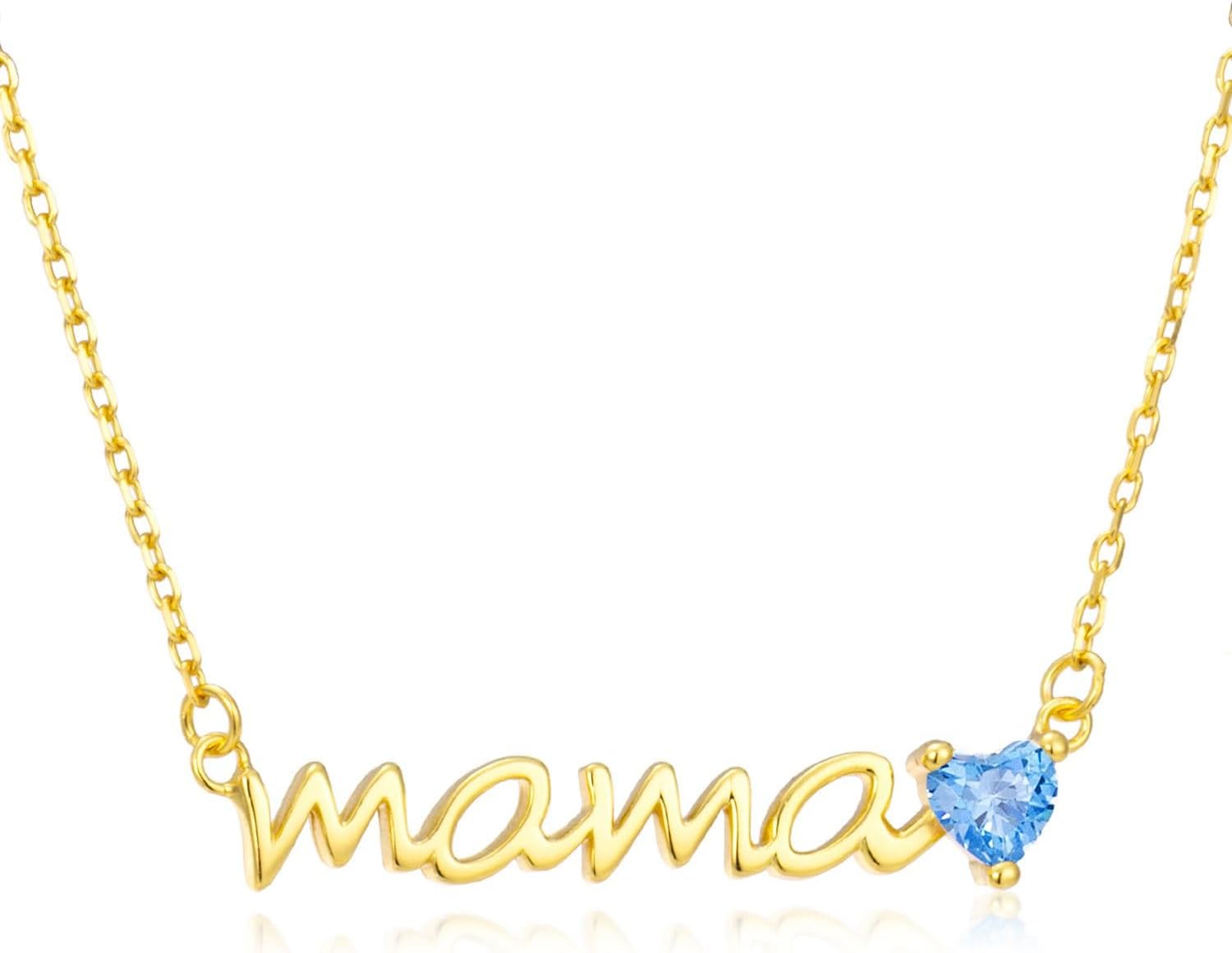 Mama Necklaces for Women Dainty Sterling Silver Mom Necklace Birthstone Necklace Trendy Gold Pendant Cubic Zirconia Necklaces Jewelry