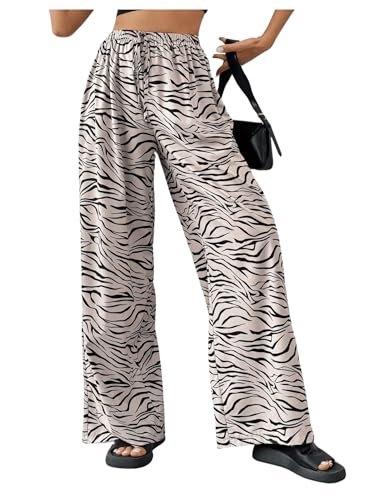 SweatyRocks Women's Zebra Print Casual Wide Leg Pant High Waist Palazzo Lounge Pants
