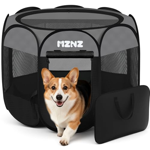 MZNZ Dog Playpen, Portable Puppy Pet Crate Indoors for Small/Medium Dogs Cats Rabbits, Foldable Dog Cage Enclosure for Outdoor, Pop Up Dogs Tent Kennel with Carrying Case, Dark Grey