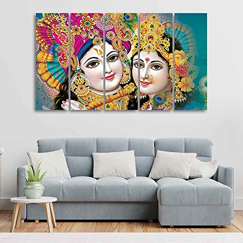 Image of VIBECRAFTS Beautiful Radha Krishan Canvas Wall Painting Five Pieces For Home|Office|Living Room|Gift (PTVC5Pcs4 8582)