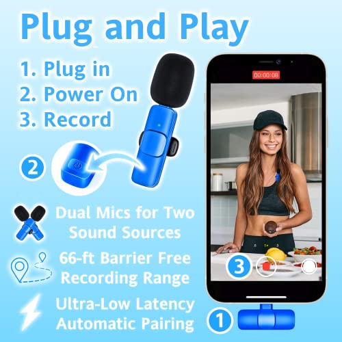 Lavalisson Wireless Lavalier Microphone For Iphone/Ipad | Bluetooth Plug & Play Lapel Clip-On Mini Mic For Video Recording | Professional Tiny Portable Cordless Phone Lav | Noise Cancellation (Blue) #TOP2