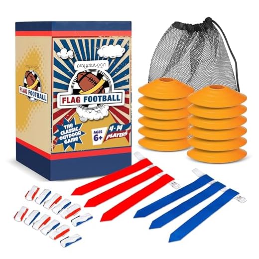 14 Player Flag Football Deluxe Set - 14 Belts, 42 Flags, 12 Cones & 1 Mesh Carrying Bag for Flag Football