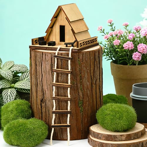 JULEASEL Mini Wooden Treehouse Ladder - Plant Mini