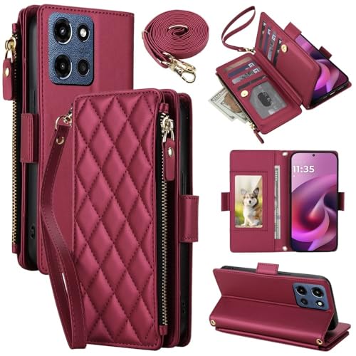 Housse portefeuille Motorola G Power 2025 avec sangle motif grille