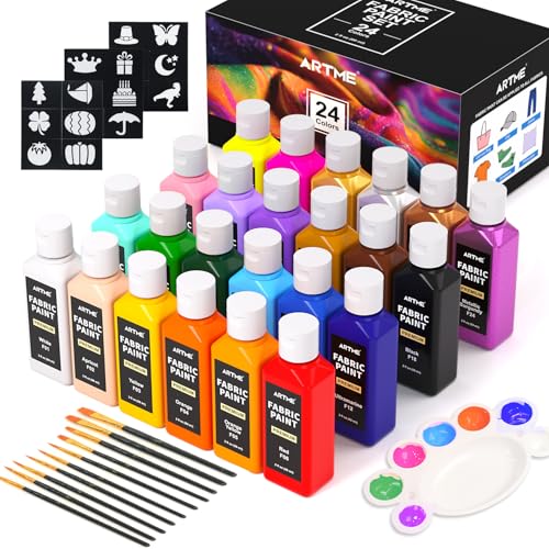 ARTME 24 Colors Fabric Paint (60ml/2oz), Permanent Soft Fabric Paint