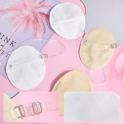 Image of 4 Pairs Underarm Sweat Pads Reusable Armpit Absorbing Guards Washable with Shoulder Strap Under Arm Breathable Absorbent Sweat Protectors Pads Guards for Women and Men(Nude, White)