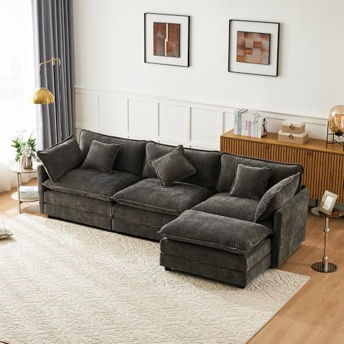 YESGIGA Muebles tapizados, Sofá de tres plazas, Sofá tapizado, Sofá esquinero con reposapiés, Sofá esquinero en forma de L (gris oscuro)