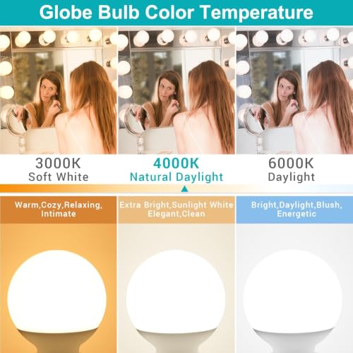 Image of 20 Pack LED Vanity Barthroom Light Bulbs 60W Equivalent 4000K Natural White | G25 LED Light Bulbs, E26 Base, CRI85+ Eye-Friendly, Type G Round Light Bulb Over Mirror, 120V, 5W, 500LM, Non-Dimmable