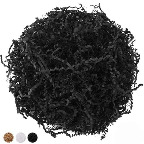 LYARCHTE Crinkle Paper Filler 5.2 oz Crinkle Cut Paper Shred Filler Shredded TissueRaffia Grass Paper for Gift Basket Packing Bag Filler (Black)