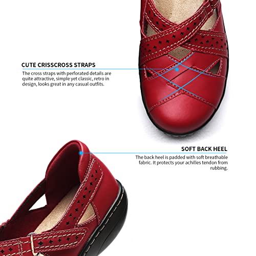 Terrikat Women's Casual Red Loafers Cute Slip On Comfort Walking Flats Leather Driving Moccasins Fashion Closed Toe Boat Shoes 1308-Hon8 #TOP4